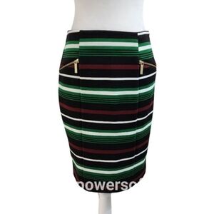 Michael Kors Black Maroon Green White Stripped Pencil Skirt